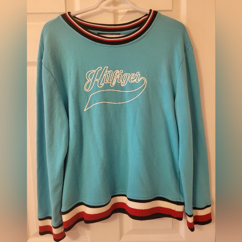 Tommy Hilfiger Blue Sweatshirt with Red and White Accents